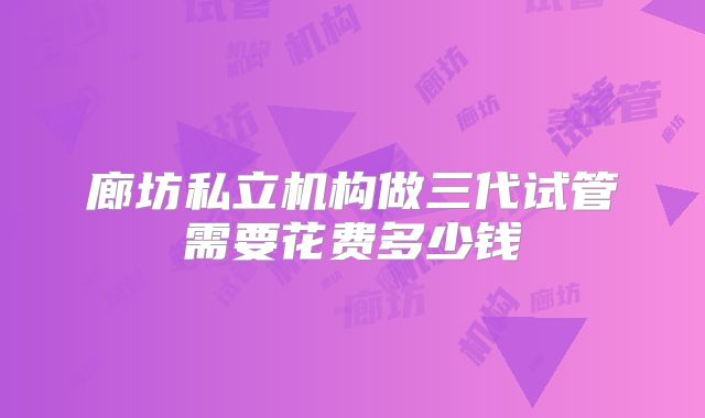 廊坊私立机构做三代试管需要花费多少钱