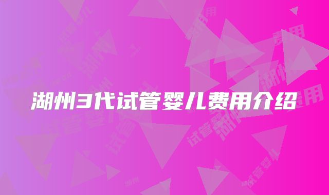 湖州3代试管婴儿费用介绍