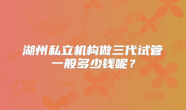 湖州私立机构做三代试管一般多少钱呢?