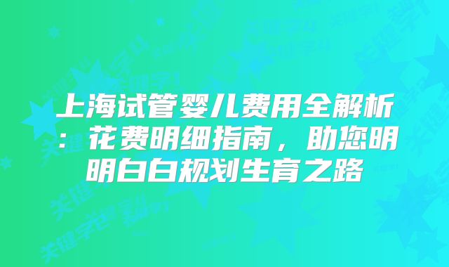 上海试管婴儿费用全解析：花费明细指南，助您明明白白规划生育之路