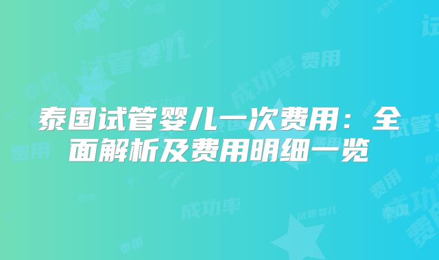 泰国试管婴儿一次费用:全面解析及费用明细一览