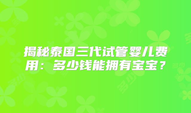 揭秘泰国三代试管婴儿费用:多少钱能拥有宝宝?