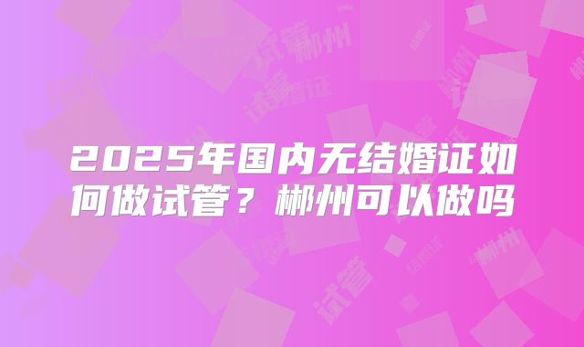 2025年国内无结婚证如何做试管?郴州可以做吗