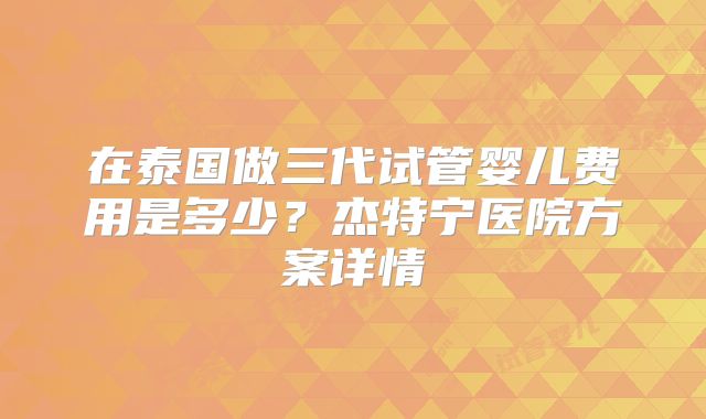 在泰国做三代试管婴儿费用是多少？杰特宁医院方案详情