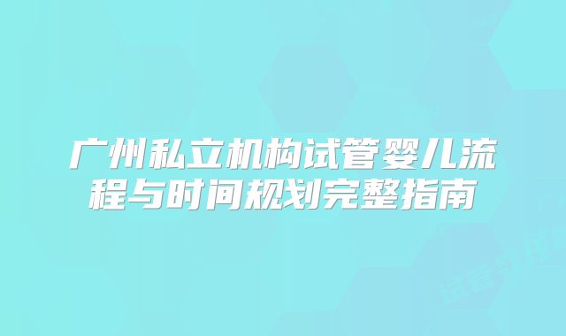 广州私立机构试管婴儿流程与时间规划完整指南