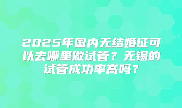 2025年国内无结婚证可以去哪里做试管？无锡的试管成功率高吗？