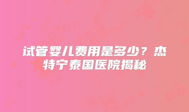 试管婴儿费用是多少？杰特宁泰国医院揭秘