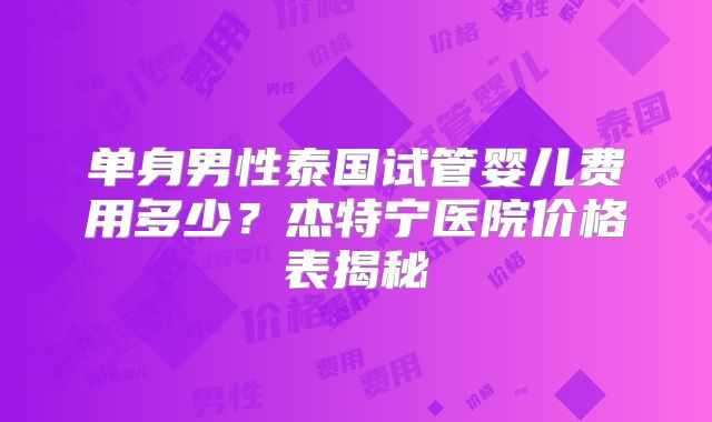 单身男性泰国试管婴儿费用多少？杰特宁医院价格表揭秘