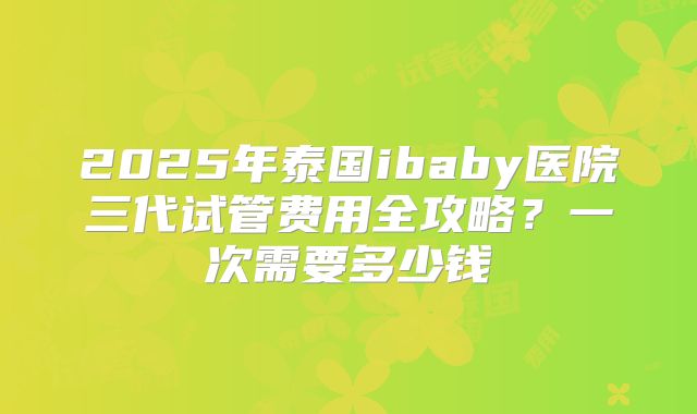 2025年泰国ibaby医院三代试管费用全攻略？一次需要多少钱