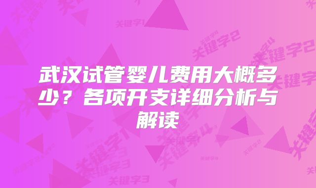 武汉试管婴儿费用大概多少？各项开支详细分析与解读