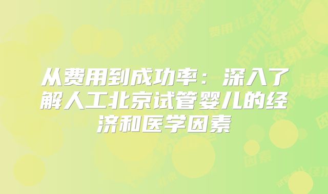 从费用到成功率：深入了解人工北京试管婴儿的经济和医学因素