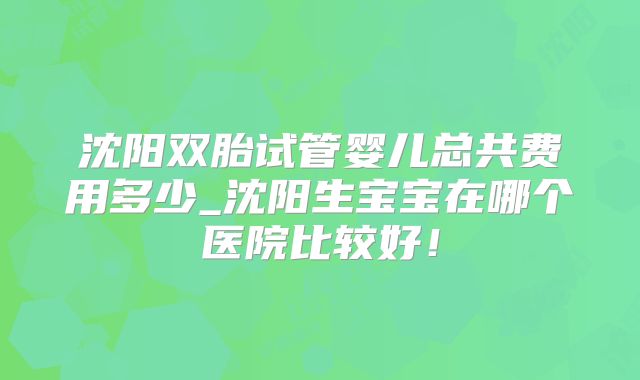 沈阳双胎试管婴儿总共费用多少_沈阳生宝宝在哪个医院比较好！