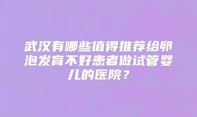 武汉有哪些值得推荐给卵泡发育不好患者做试管婴儿的医院？