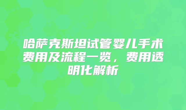 哈萨克斯坦试管婴儿手术费用及流程一览，费用透明化解析