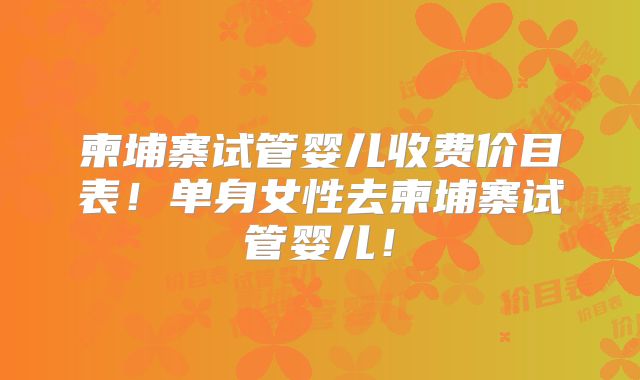 柬埔寨试管婴儿收费价目表！单身女性去柬埔寨试管婴儿！