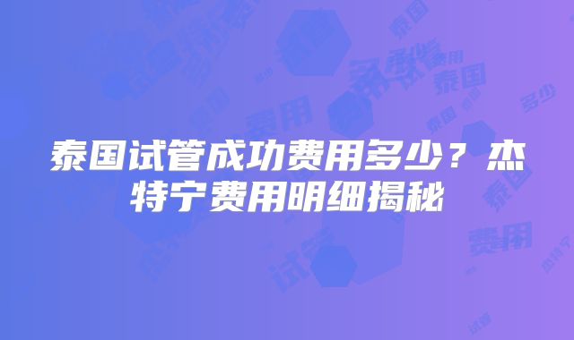 泰国试管成功费用多少？杰特宁费用明细揭秘