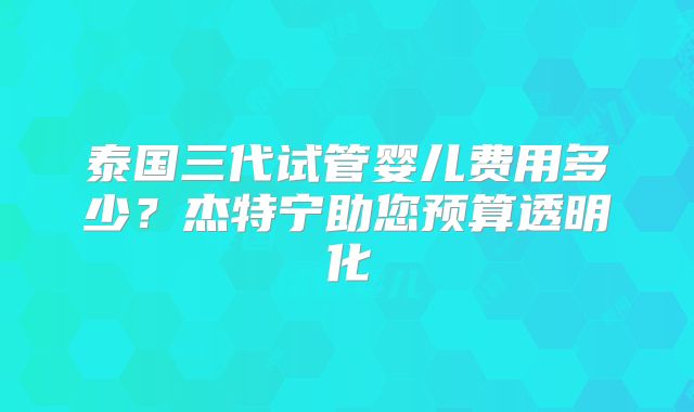 泰国三代试管婴儿费用多少？杰特宁助您预算透明化