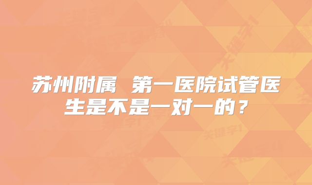 苏州附属 第一医院试管医生是不是一对一的？