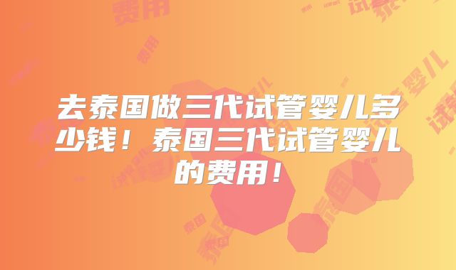 去泰国做三代试管婴儿多少钱！泰国三代试管婴儿的费用！