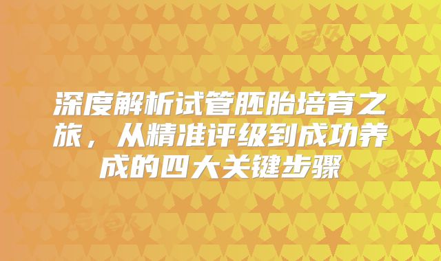 深度解析试管胚胎培育之旅,从精准评级到成功养成的四大关键步骤