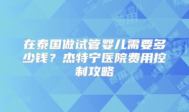 在泰国做试管婴儿需要多少钱？杰特宁医院费用控制攻略