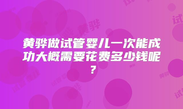 黄骅做试管婴儿一次能成功大概需要花费多少钱呢？