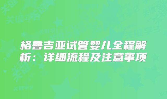 格鲁吉亚试管婴儿全程解析:详细流程及注意事项