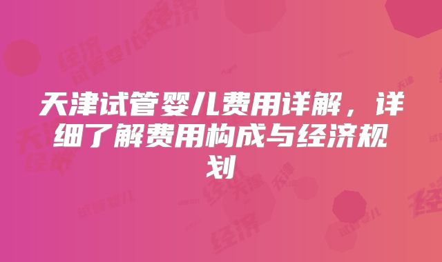 天津试管婴儿费用详解，详细了解费用构成与经济规划