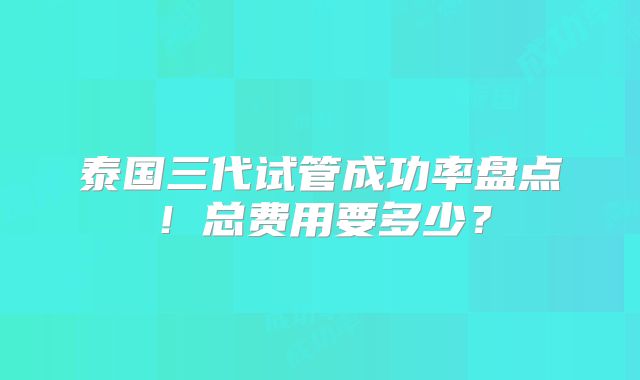 泰国三代试管成功率盘点!总费用要多少?