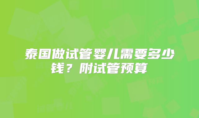 泰国做试管婴儿需要多少钱?附试管预算