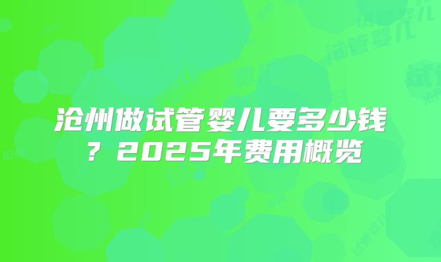 沧州做试管婴儿要多少钱？2025年费用概览