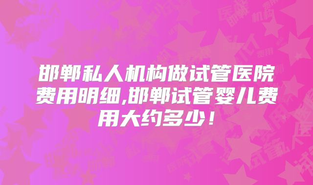邯郸私人机构做试管医院费用明细,邯郸试管婴儿费用大约多少！