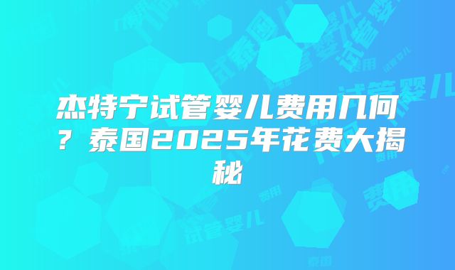 杰特宁试管婴儿费用几何？泰国2025年花费大揭秘