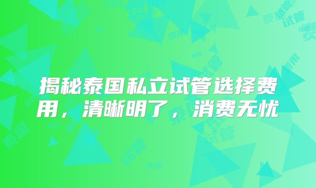 揭秘泰国私立试管选择费用，清晰明了，消费无忧