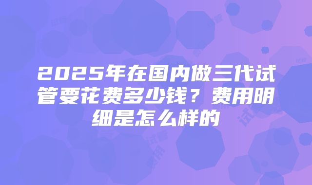 2025年在国内做三代试管要花费多少钱？费用明细是怎么样的