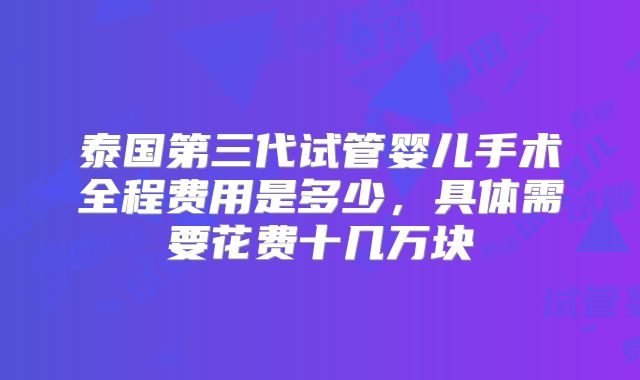 泰国第三代试管婴儿手术全程费用是多少，具体需要花费十几万块
