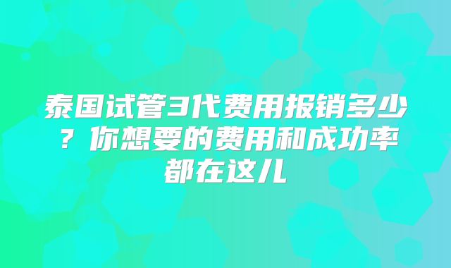 泰国试管3代费用报销多少?你想要的费用和成功率都在这儿