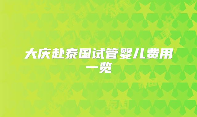 大庆赴泰国试管婴儿费用一览