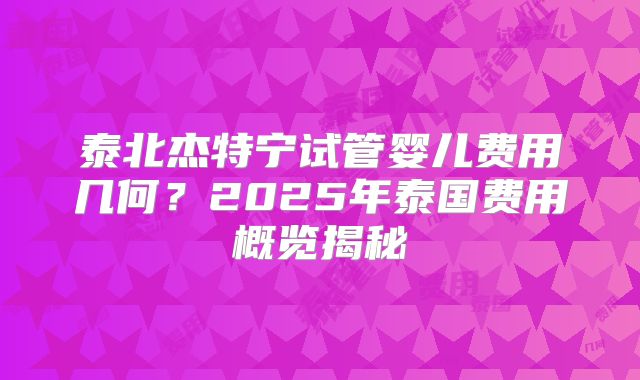 泰北杰特宁试管婴儿费用几何?2025年泰国费用概览揭秘