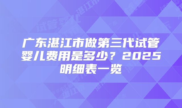 广东湛江市做第三代试管婴儿费用是多少？2025明细表一览