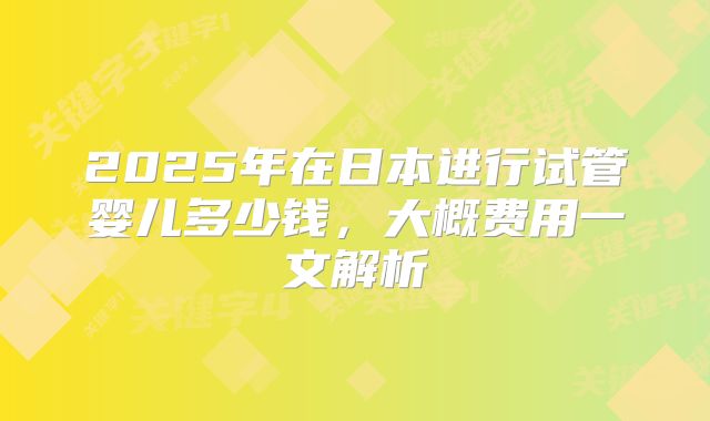 2025年在日本进行试管婴儿多少钱,大概费用一文解析