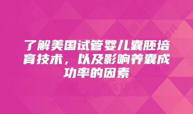 了解美国试管婴儿囊胚培育技术,以及影响养囊成功率的因素