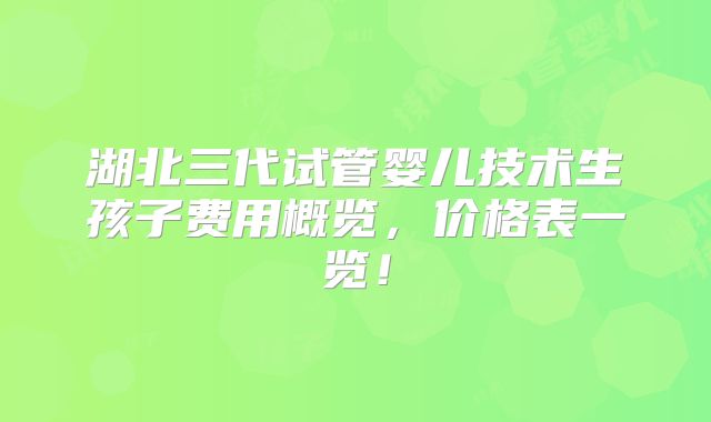 湖北三代试管婴儿技术生孩子费用概览,价格表一览!