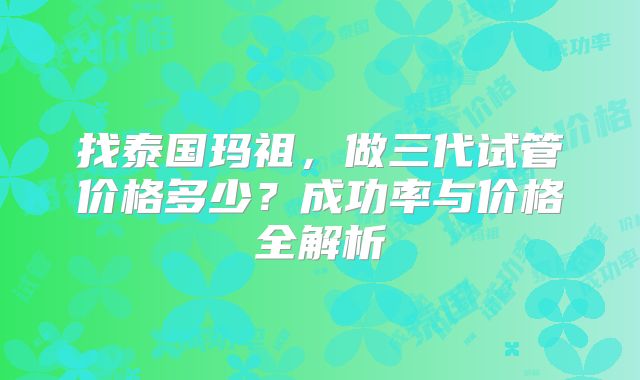 找泰国玛祖，做三代试管价格多少？成功率与价格全解析