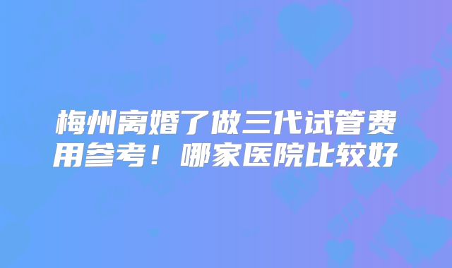 梅州离婚了做三代试管费用参考！哪家医院比较好