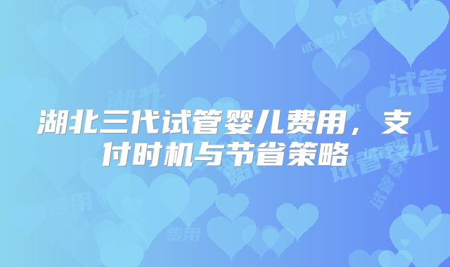 湖北三代试管婴儿费用,支付时机与节省策略