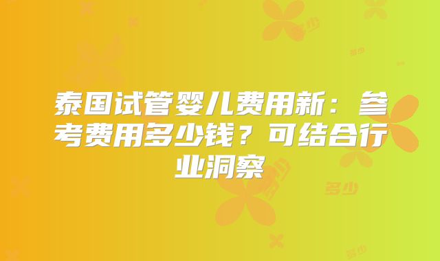 泰国试管婴儿费用新:参考费用多少钱?可结合行业洞察