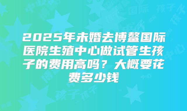 2025年未婚去博鳌国际医院生殖中心做试管生孩子的费用高吗?大概要花费多少钱