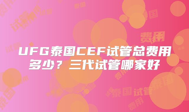 UFG泰国CEF试管总费用多少？三代试管哪家好