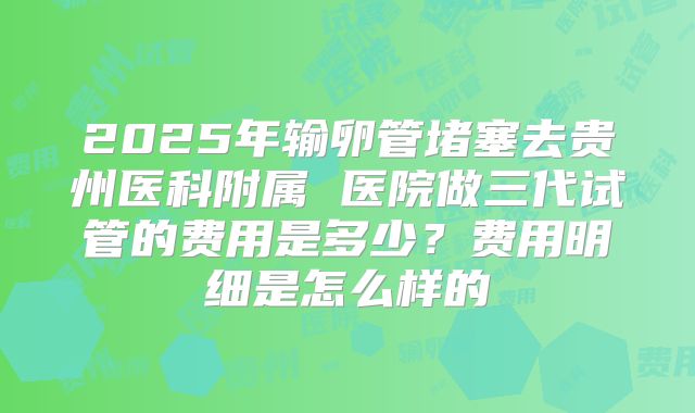 2025年输卵管堵塞去贵州医科附属 医院做三代试管的费用是多少？费用明细是怎么样的